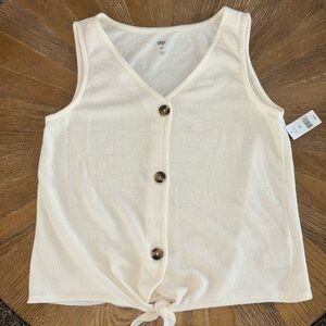 Dip Terry Sleeveless Button Up Shirt Cream Medium